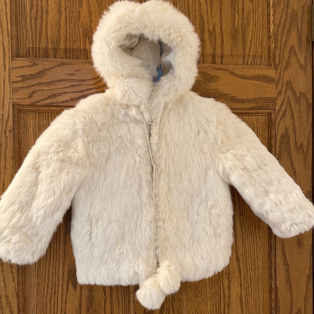 Kids Cream Rabbit Fur Hooded Jacket